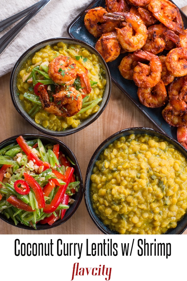 Coconut Curry Lentils with Shrimp