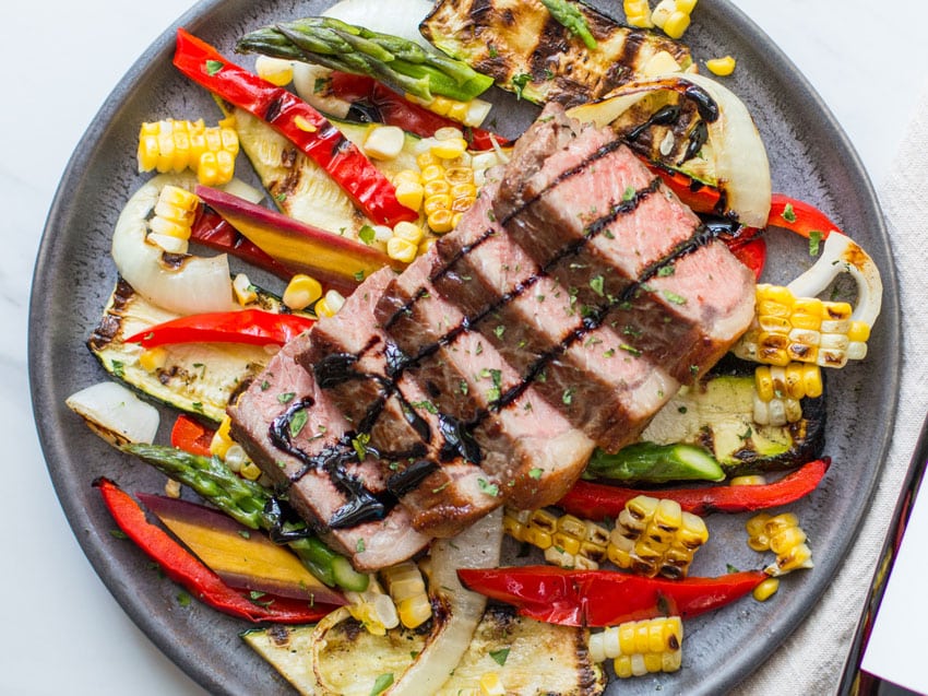 steak and veggies