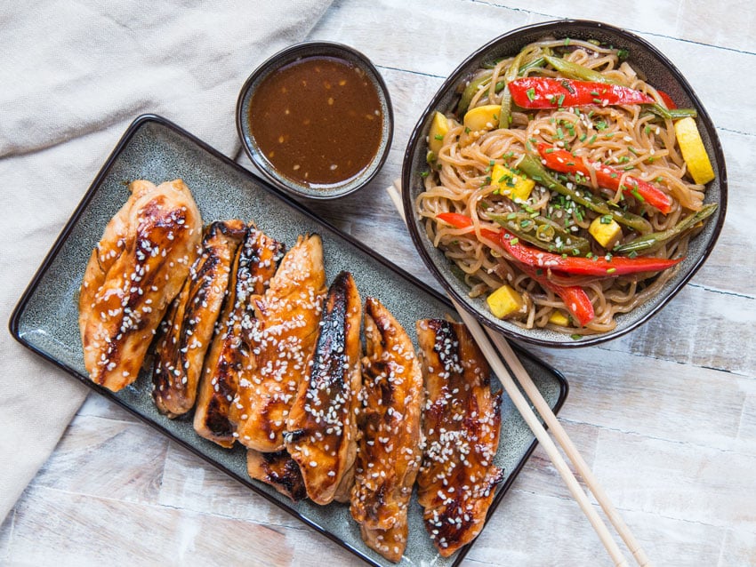 Chicken and shirataki noodles stir fry