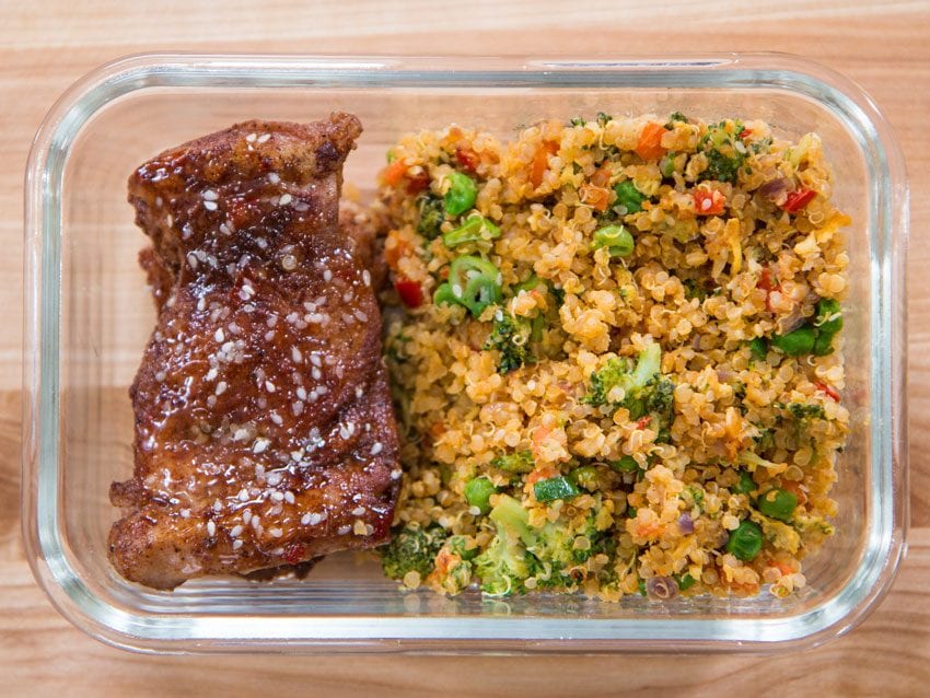 chicken meal prep with fried quinoa rice recipe