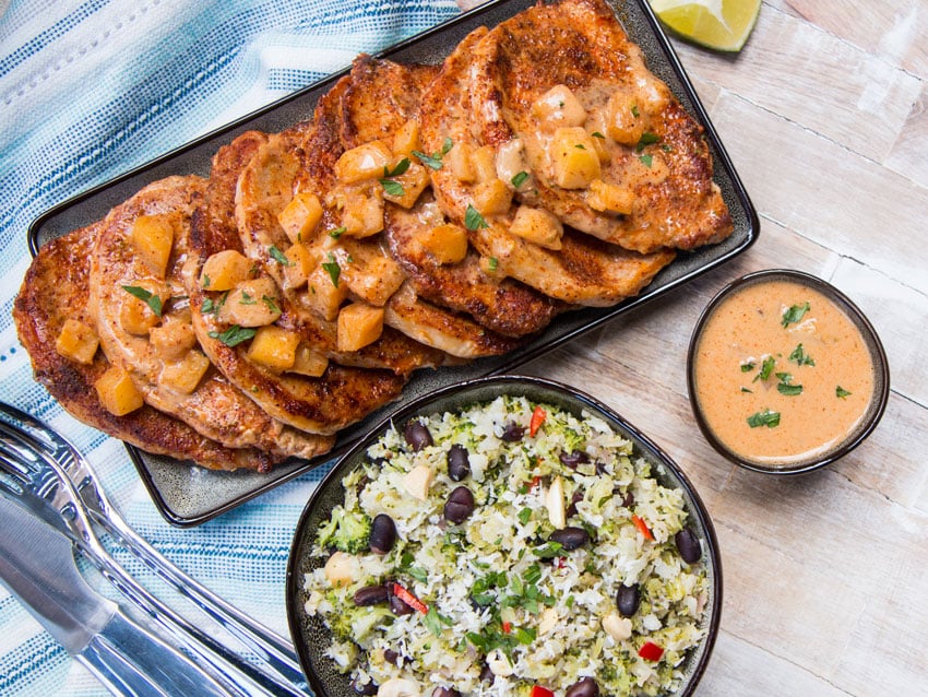 Pork Chops with Riced Cauliflower & Broccoli