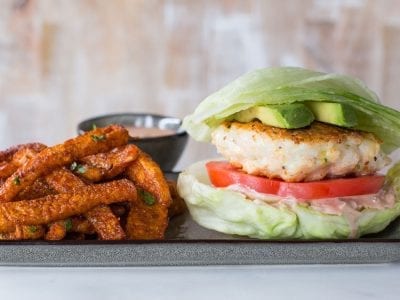 low carb shrimp burger add keto jicama fries