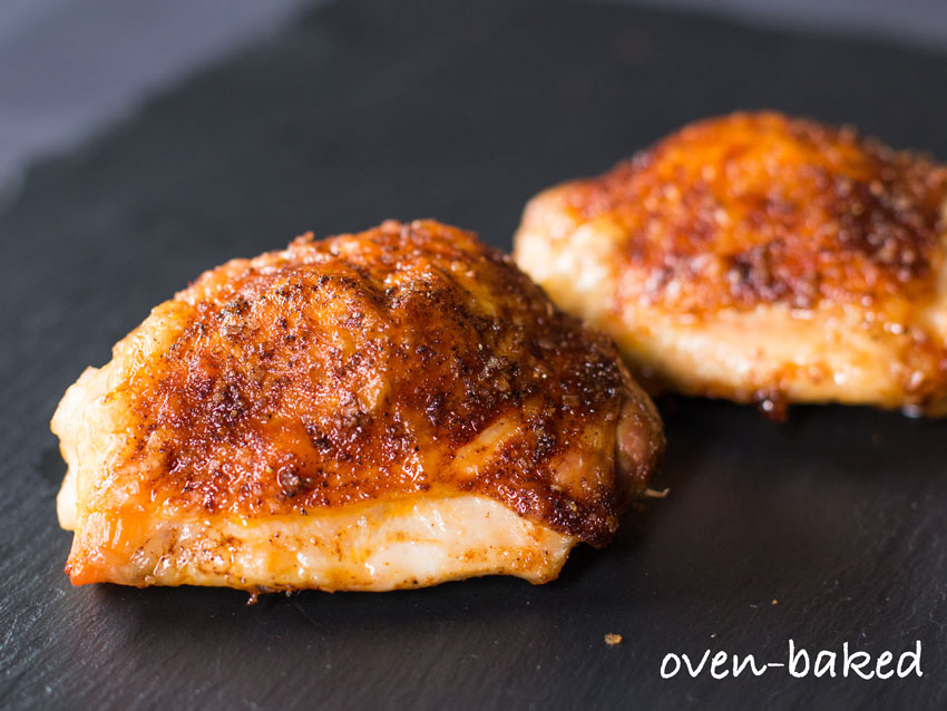 Oven-baked crispy skin chicken thighs
