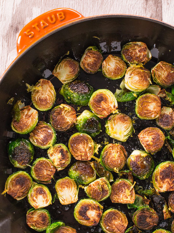 Crispy brussels sprouts in the pan
