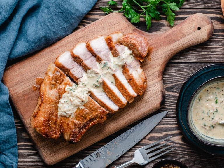 Oven Baked Pork Chops Creamy Horseradish and Mustard Pan Sauce