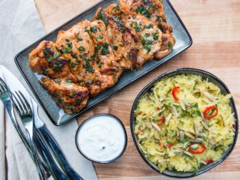 chicken meal prep with baked spaghetti squash